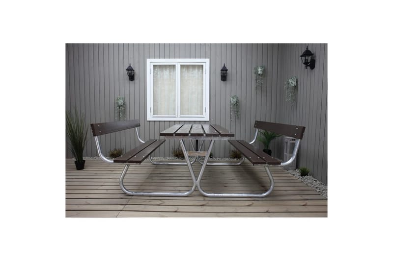 Picknickbord Stabil Metall Med Ryggstöd - Brun - Utemöbler & utemiljö - Utebord & trädgårdsbord - Picknickbord