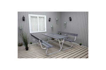 Picknickbord Stabil Metall Med Ryggstöd - Grå - Utemöbler & utemiljö - Utebord & trädgårdsbord - Picknickbord
