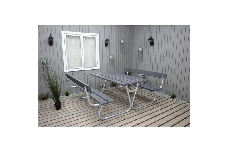 Picknickbord Stabil Metall Med Ryggstöd - Grå - Utemöbler & utemiljö - Utebord & trädgårdsbord - Picknickbord