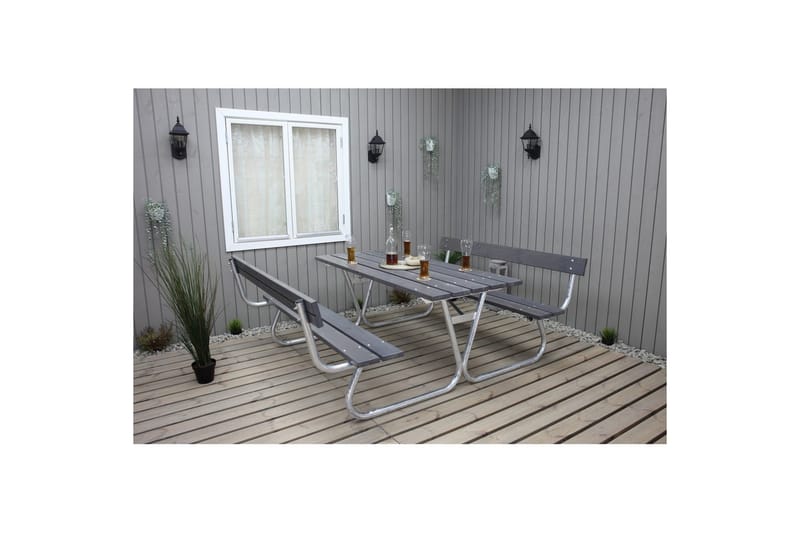 Picknickbord Stabil Metall Med Ryggstöd - Grå - Utemöbler & utemiljö - Utebord & trädgårdsbord - Picknickbord