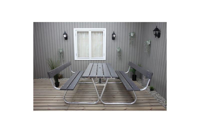 Picknickbord Stabil Metall Med Ryggstöd - Grå - Utemöbler & utemiljö - Utebord & trädgårdsbord - Picknickbord