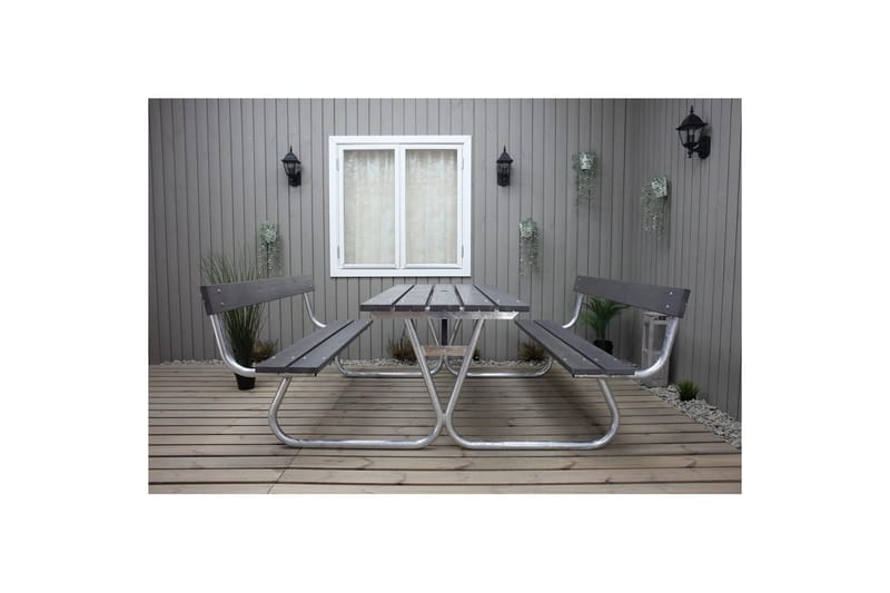 Picknickbord Stabil Metall Med Ryggstöd - Grå - Utemöbler & utemiljö - Utebord & trädgårdsbord - Picknickbord
