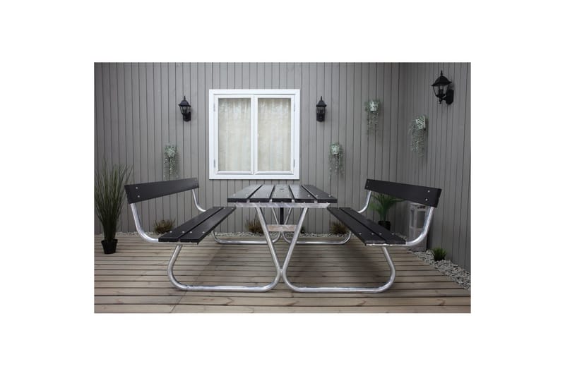 Picknickbord Stabil Metall Med Ryggstöd - Svart - Utemöbler & utemiljö - Utebord & trädgårdsbord - Picknickbord