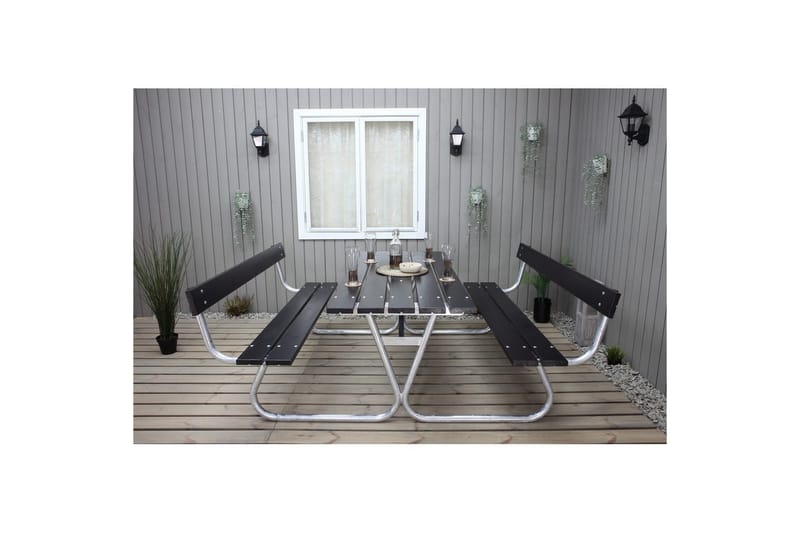 Picknickbord Stabil Metall Med Ryggstöd - Svart - Utemöbler & utemiljö - Utebord & trädgårdsbord - Picknickbord