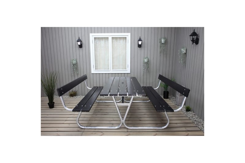 Picknickbord Stabil Metall Med Ryggstöd - Svart - Utemöbler & utemiljö - Utebord & trädgårdsbord - Picknickbord