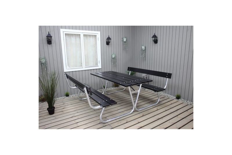 Picknickbord Stabil Metall Med Ryggstöd - Svart - Utemöbler & utemiljö - Utebord & trädgårdsbord - Picknickbord