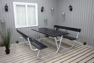 Picknickset Stabil Metall Ryggstöd ingår - Svart - Utemöbler & utemiljö - Utebord & trädgårdsbord - Picknickbord