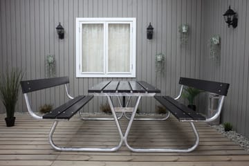 Picknickset Stabil Metall Ryggstöd ingår - Svart - Utemöbler & utemiljö - Utebord & trädgårdsbord - Picknickbord