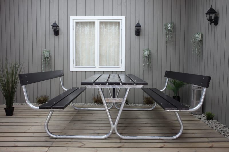 Picknickset Stabil Metall Ryggstöd ingår - Svart - Utemöbler & utemiljö - Utebord & trädgårdsbord - Picknickbord