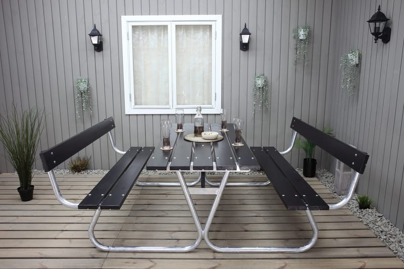 Picknickset Stabil Metall Ryggstöd ingår - Svart - Utemöbler & utemiljö - Utebord & trädgårdsbord - Picknickbord