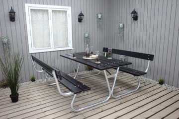 Picknickset Stabil Metall Ryggstöd ingår - Svart - Utemöbler & utemiljö - Utebord & trädgårdsbord - Picknickbord