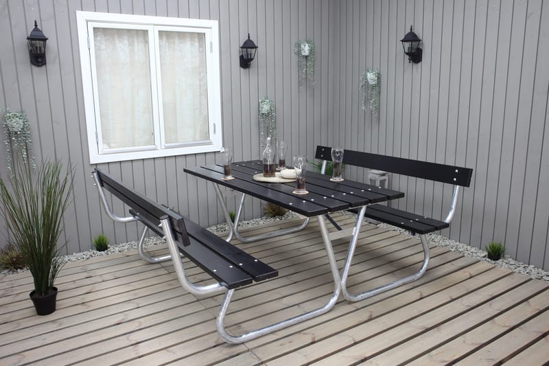 Picknickset Stabil Metall Ryggstöd ingår - Svart - Utemöbler & utemiljö - Utebord & trädgårdsbord - Picknickbord