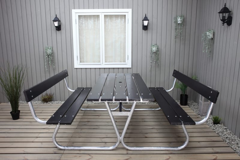 Picknickset Stabil Metall Ryggstöd ingår - Svart - Utemöbler & utemiljö - Utebord & trädgårdsbord - Picknickbord