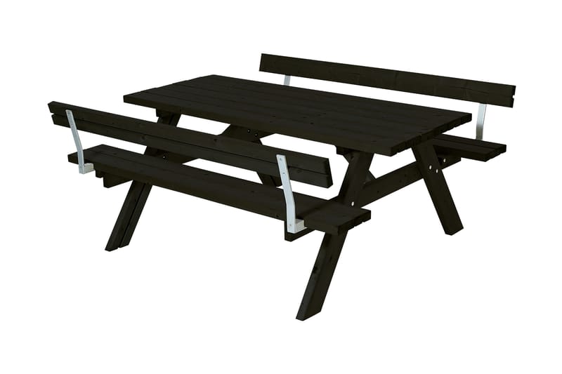 Bord- och bänkset med 2 ryggstöd - Svart - Picknickbord