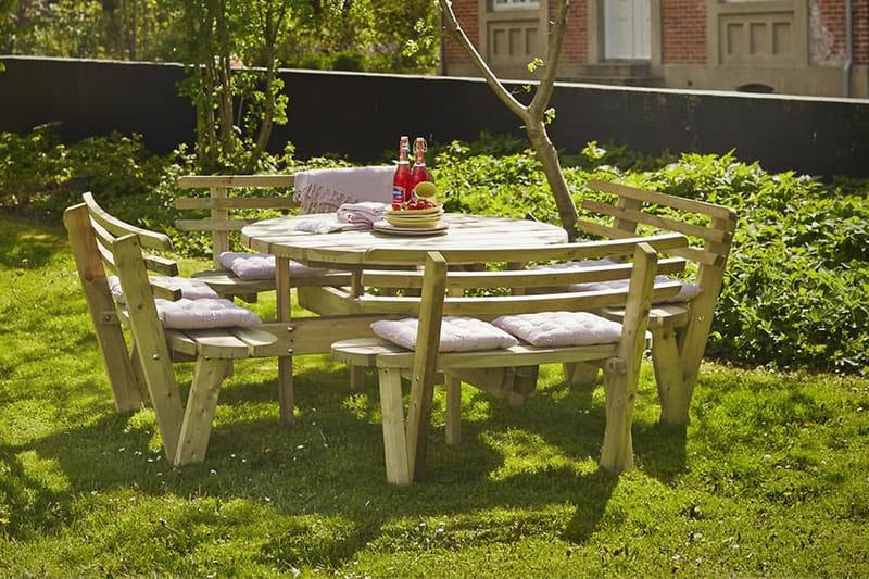 Gudrun Bord- och Picknickbord Runt med Ryggstöd Trä - Beige - Utemöbler & utemiljö - Utebord & trädgårdsbord - Picknickbord