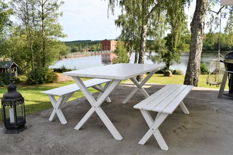 Matgrupp Scottsdale 150 cm + 2 Bänkar 140 cm Vit - KWA - Utemöbler & utemiljö - Utebord & trädgårdsbord - Picknickbord
