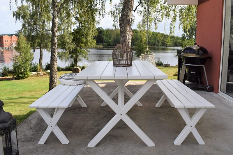 Matgrupp Scottsdale 150 cm + 2 Bänkar 140 cm Vit - KWA - Utemöbler & utemiljö - Utebord & trädgårdsbord - Picknickbord