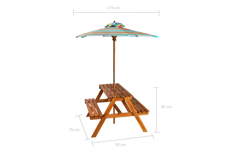 Picknickbord för barn med parasoll 79x90x60 cm massivt akaci - Brun - Picknickbord