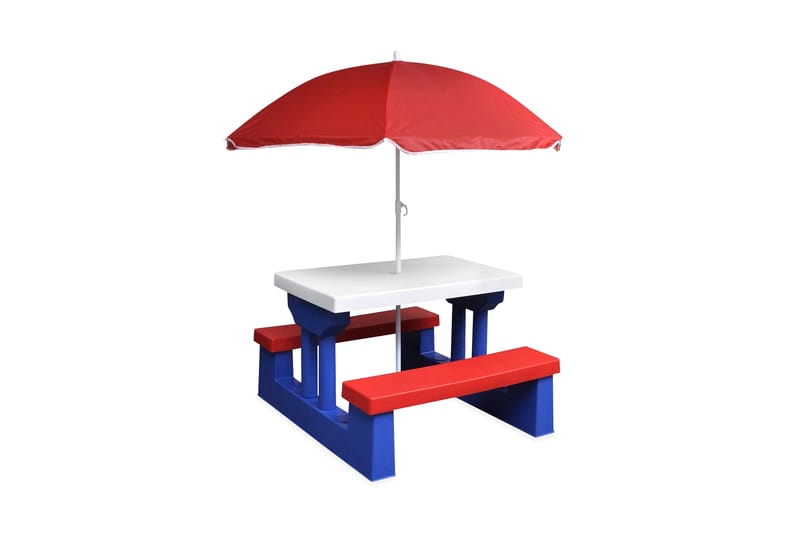 Picknickbord med bänkar och parasoll för barn flerfärgad - Picknickbord