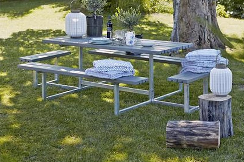 PLUS Basic bord- och bänkset komplett med 2 påbyggnader - Gråbrun - Picknickbord