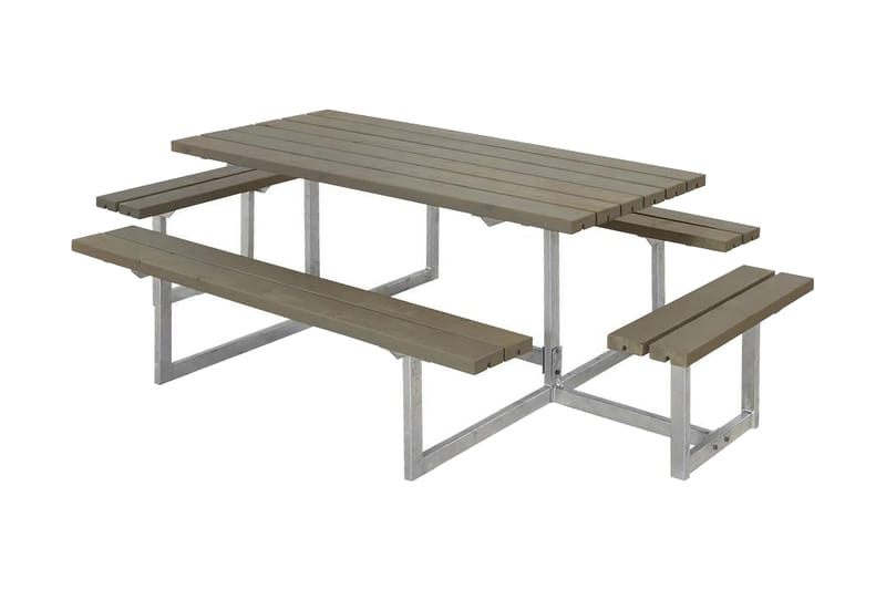 PLUS Basic bord- och bänkset komplett med 2 påbyggnader - Gråbrun - Picknickbord