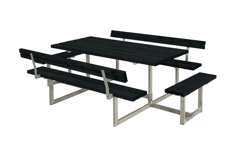 PLUS Basic bord- och bänkset med 2 ryggstöd + 2 påbyggnader - Svart - Picknickbord