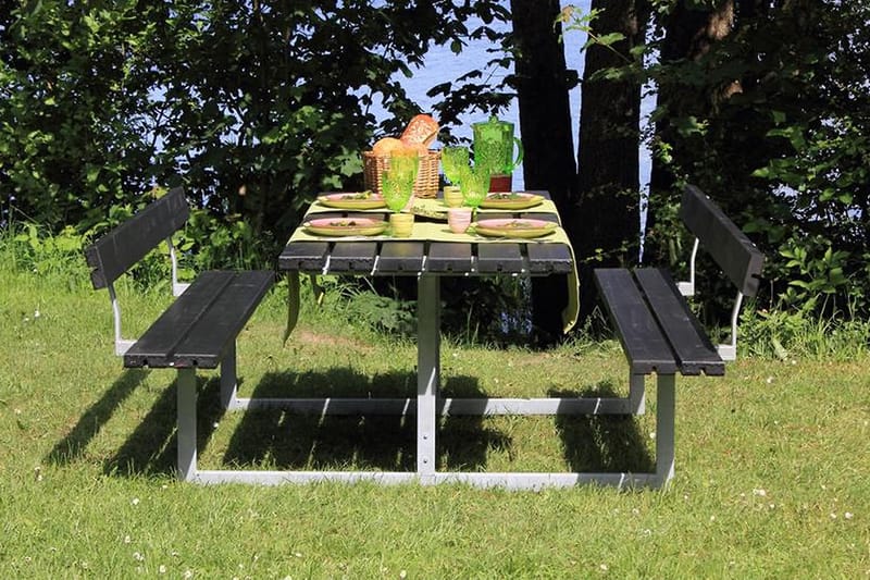 PLUS Basic bord- och bänkset med 2 ryggstöd - Svart - Picknickbord