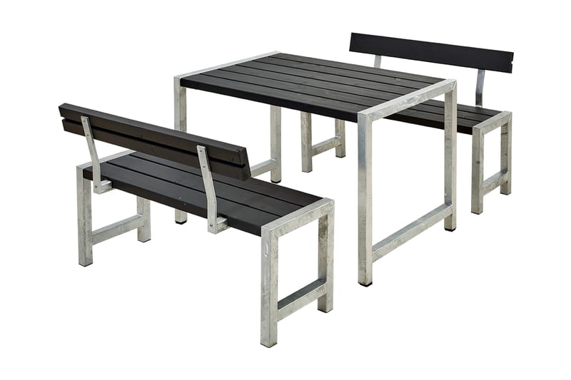 PLUS Caféset med 2 Ryggstöd 127 cm - Svart - Picknickbord
