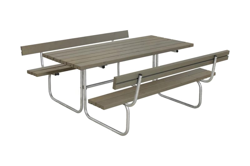 PLUS Classic bord- och bänkset med 2 ryggstöd 177x177x75 cm - Gråbrun - Picknickbord