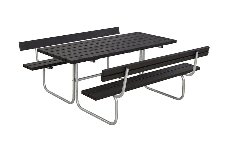 PLUS Classic bord- och bänkset med 2 ryggstöd 177x177x75 cm - Svart - Picknickbord