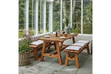 PLUS Country Plankset 177 cm Bord och 2 Bänkar Grundmåla Tea - Teak - Utemöbler & utemiljö - Utebord & trädgårdsbord - Picknickbord