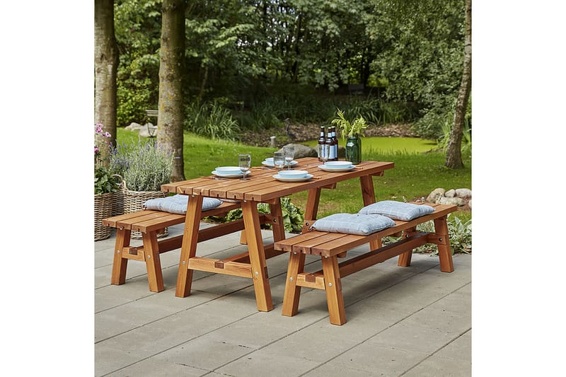 PLUS Country Plankset 177 cm Bord och 2 Bänkar Grundmåla Tea - Teak - Utemöbler & utemiljö - Utebord & trädgårdsbord - Picknickbord