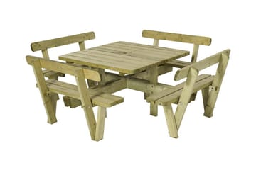 PLUS Gudrun Bord- och Picknickbord Fyrkantingt med ryggstöd - Naturell - Utemöbler & utemiljö - Utebord & trädgårdsbord - Picknickbord