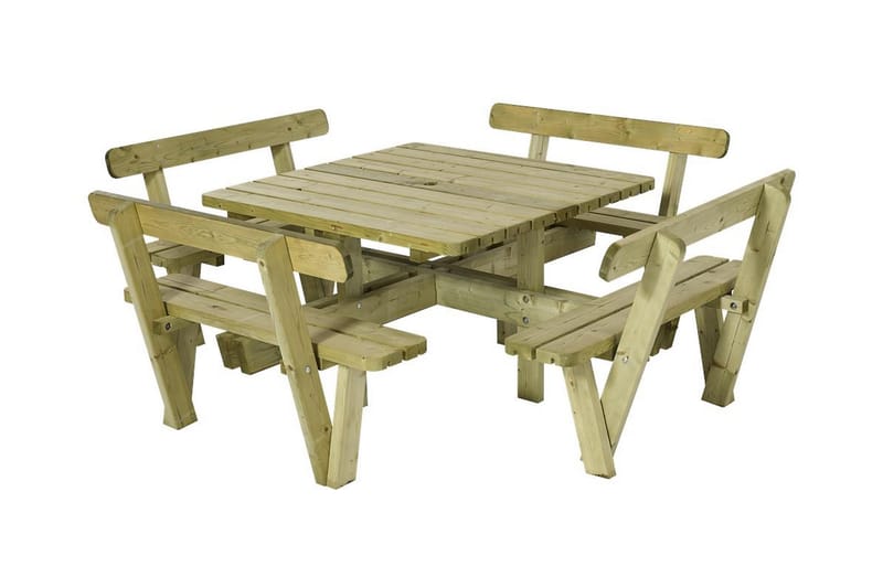 PLUS Gudrun Bord- och Picknickbord Fyrkantingt med ryggstöd - Naturell - Utemöbler & utemiljö - Utebord & trädgårdsbord - Picknickbord