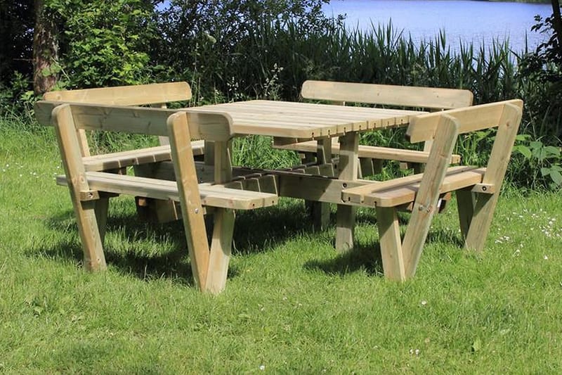 PLUS Gudrun Bord- och Picknickbord Fyrkantingt med ryggstöd - Naturell - Utemöbler & utemiljö - Utebord & trädgårdsbord - Picknickbord