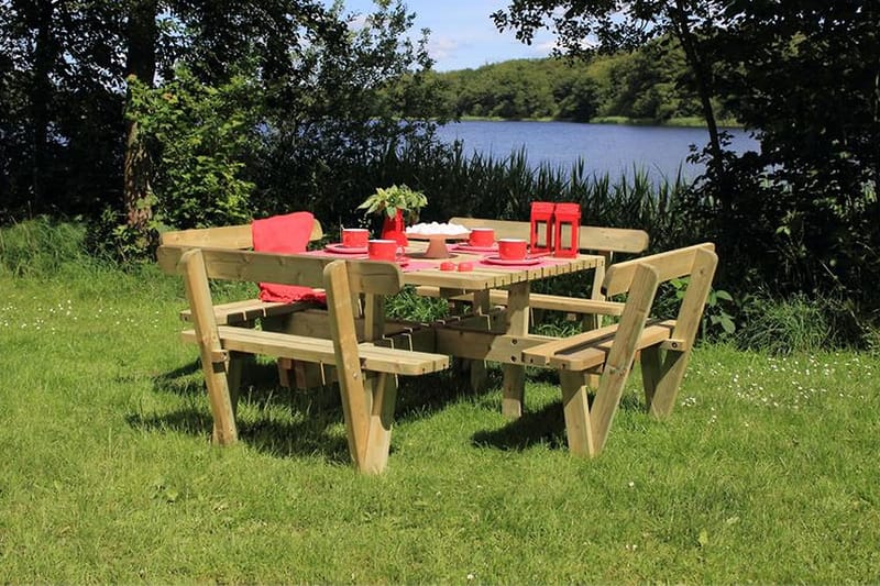 PLUS Gudrun Bord- och Picknickbord Fyrkantingt med ryggstöd - Naturell - Utemöbler & utemiljö - Utebord & trädgårdsbord - Picknickbord