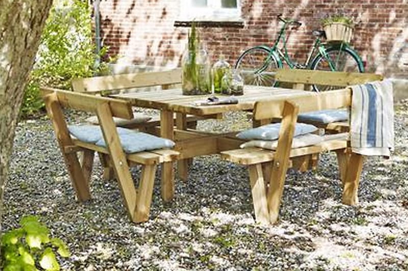 PLUS Gudrun Bord- och Picknickbord Fyrkantingt med ryggstöd - Naturell - Utemöbler & utemiljö - Utebord & trädgårdsbord - Picknickbord