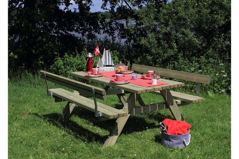 PLUS Gudrun Picknickbord med Bänk med Ryggstöd Trä - Naturell - Picknickbord
