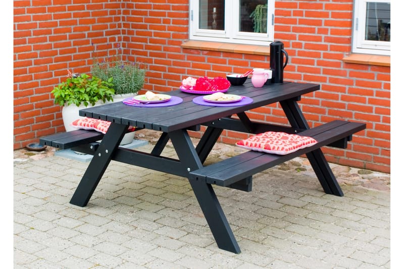PLUS Gudrun Picknickbord med Bänk 177 cm - Svart - Picknickbord