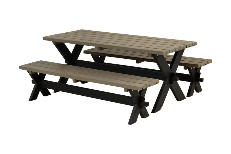 PLUS Nostalgi Bord/Bänkset 177 cm Bord och 2 Bänkar - Grå|Brun|Svart - Utemöbler & utemiljö - Utebord & trädgårdsbord - Picknickbord