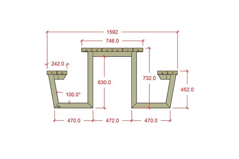 PLUS Wega Bord/Bänkset 177 cm - Svart - Picknickbord