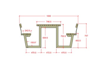 PLUS Wega Bord/Bänkset med 2 Ryggstöd 177 cm Tryckimpregnera - Utemöbler & utemiljö - Utebord & trädgårdsbord - Picknickbord