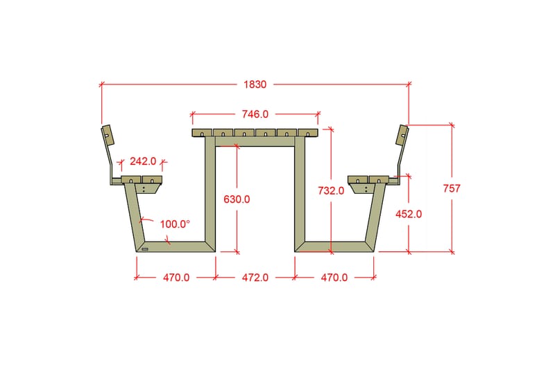 PLUS Wega Bord/Bänkset med 2 Ryggstöd 177 cm Tryckimpregnera - Picknickbord