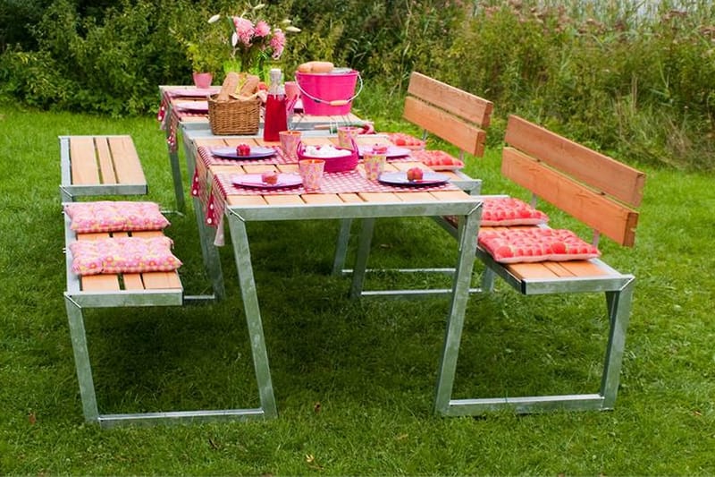 PLUS Zigma Picknickbord med Bänk 2 Ryggstöd - Brun/Beige - Utemöbler & utemiljö - Utebord & trädgårdsbord - Picknickbord