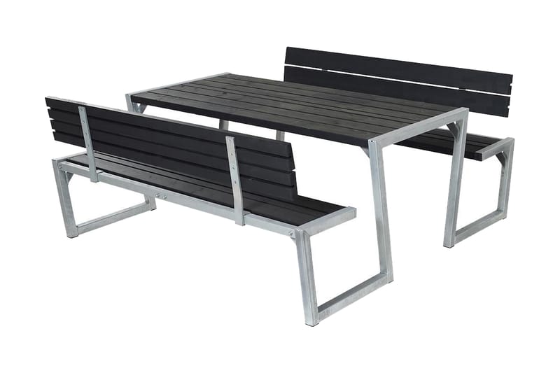 PLUS Zigma Picknickbord med Bänk 2 Ryggstöd - Svart - Picknickbord