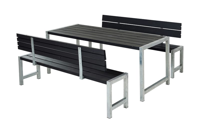 PLUS Plankset med 2 Ryggstöd 186 cm - Svart - Picknickbord