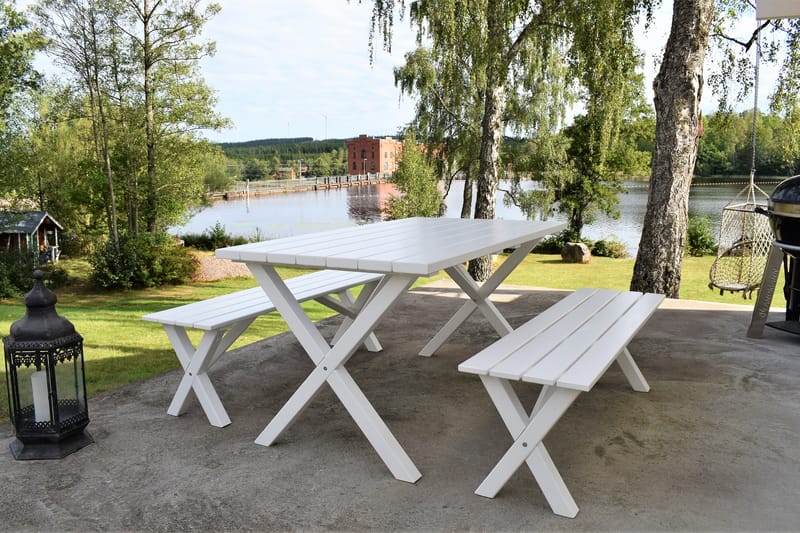 Scottsdale Matgrupp 150 cm + 2 Bänkar 140 cm Vit - KWA - Utemöbler & utemiljö - Utebord & trädgårdsbord - Picknickbord