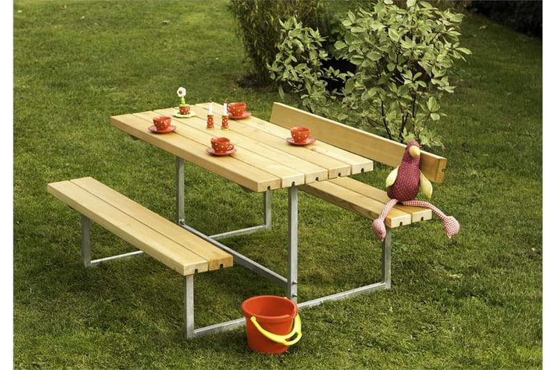 PLUS Basic bord- och bänkset för barn med 2 ryggstöd - Beige - Picknickbord