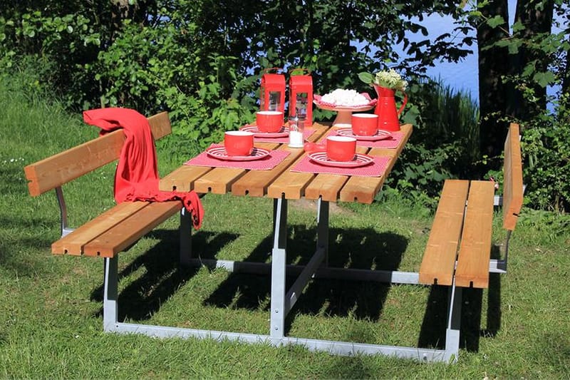 PLUS Basic bord- och bänkset med 2 ryggstöd - Brun/Beige - Picknickbord