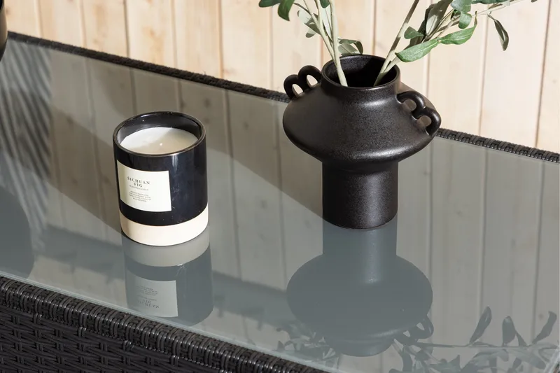 London Soffbord och Loungebord Utomhus 120 cm Konstrotting Glas - Svart - Utem öbler & utemiljö - Utebord & trädgårdsbord - Loungebord & soffbord utomhus